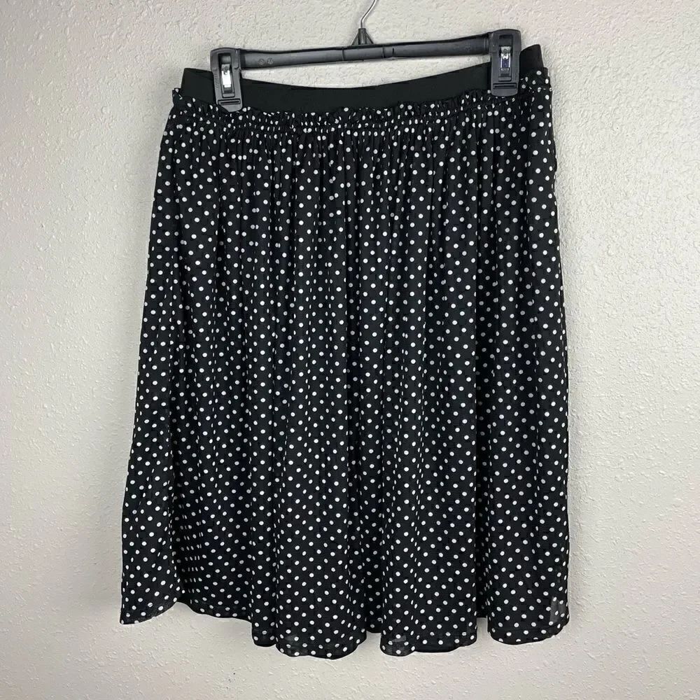 Pre-Owned Passports Womens Black and White Polka Dot Midi Skirt Size S